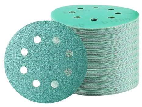 STEBRUAM 125mm (5 Inch) Sanding Discs 50 PCS – 8 Hole Hook & Loop Sandpaper Assortment (60/80/120/180/240/400/600/1200/1500/2000 Grits) – for Random Orbital Sander, Wood, Metal, Paint & Auto Polishing