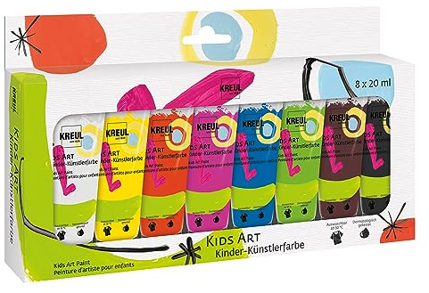 KREUL 43360 - Kids Art Pintura artística para niños, 8 colores brillantes para manualidades en tubos de 20 ml cada uno, vegana, se seca rápidamente, para niños a partir de 6 años