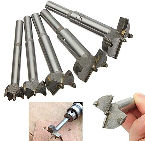 KhUKhu Holzbearbeitungswerkzeuge 5 Teile/Satz Handwerkzeuge YG8 Forstner Schneckenbohrer Holzbearbeitung Lochsäge Holz Holzschneider Durchmesser 15 20 25 30 35 mm Silber