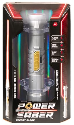 POWER SABER - Roja - Sable Láser para Niños y adultos a Partir de 6 Años - Extensible y Retráctil - Juguete Láser Luminoso Realista y Seguro - 30cm/Desplegado 89 cm - Caja Abierta