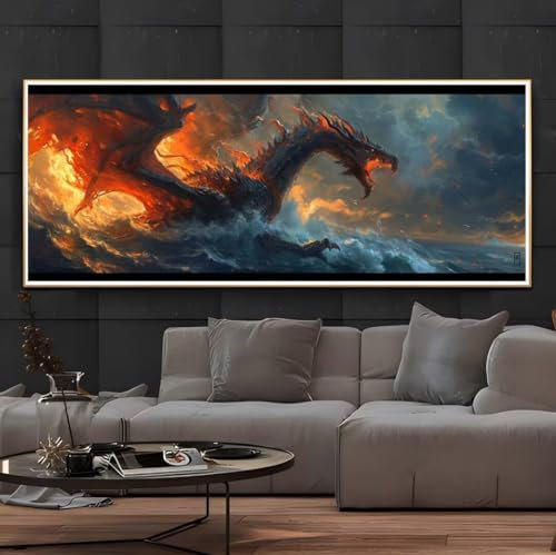 Diamond Painting Feuer Drache, Diamond Painting Groß xxl 140 X 70cm, DIY Diamant Painting Bilder, 5D Diamond Painting Erwachsene, Daiments Painting Diamond-Painting Crafts, Haus Wand Dekoration -123FC