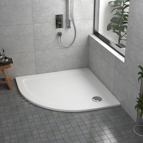Quadrant Stone Shower Tray 1000 x 1000mm Gloss White Slimline 40mm with 90mm Free Waste