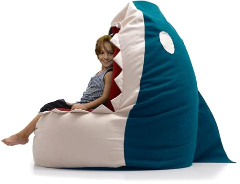 LAZY LIFE PARIS Bean Bag Chair Cover (No Filler) Original Design Shark Velvet Ultra-Soft for Kids & Adults Artwork at Home Stuffed Animal Chair Toy Storage