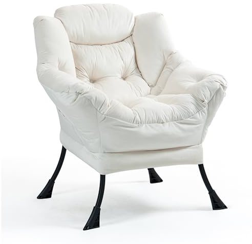 TIANSHU Poltrona in Velluto con Supporto per Collo e Gambe in Metallo - Poltrona da Lettura e Studio per Soggiorno e Balcone (Beige)