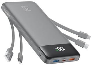 charmast 20000mAh Portable Charger with Built in Cables, 22.5W Travel Power Bank Fast Charging, USB C Cell Phone Battery Pack for iPhone 17/16/15/14/13/12 Series, iPad, Samsung, Android, Tablet