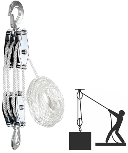 Block and Tackle,4400 LBS Breaking Strength Pulley,Rope Hoist Working Load Block,Heavy Duty Hoist Pulley 8:1Lifting Power Pulley System,Pulley Hoist for Animal Husbandry,Warehouses,Constructions