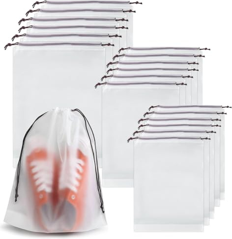 18 STK Schuhbeutel Reise Set, 3 Größen Schuhtasche Reise mit Kordelzug Staubdicht Schuhtaschen Schuhsack Aufbewahrungsbeutel Transparente Packbeutel Shoe Bag Travel für Zuhause Reisen