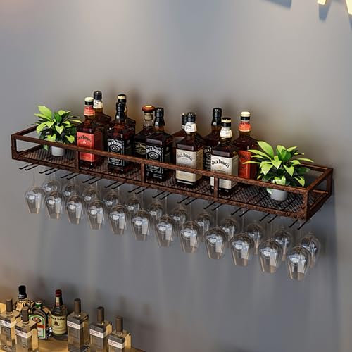 Wandmontiertes Flaschenregal mit Weinglashalter, Mini-Barregale für Likör-Weinglasaufbewahrung und Flaschenausstellung, Wand-Barschrank für Küche, Esszimmer, Bar