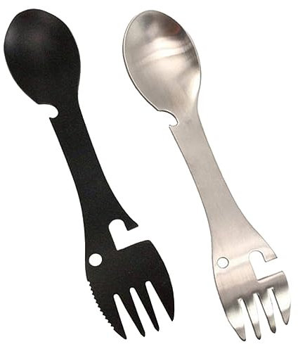 BESPORTBLE 2stücke Göffel Aus Edelstahl Wiederverwendbare Camping-göffel Löffel-gabel-kombination Für Outdoor-aktivitäten Robust Und Langlebig Leicht Zu Reinigen Und Rostfrei Für