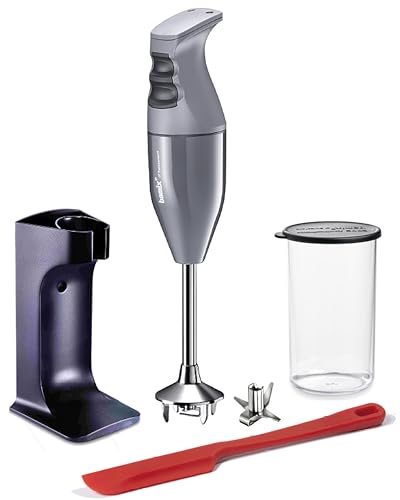 bamix Set mixeur plongeant EO180 CLASSIC PLUS avec support, récipient, couteau multifonction, spatule, 180 W, Fabriqué en Suisse, Anthracite/noir