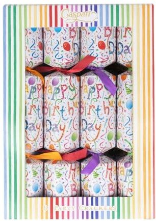 Caspari Happy Birthday Celebration Party Favors – Set of 8 | Elegant Birthday Table Decorations with Surprises, Jokes & Crowns – Premium Party favor