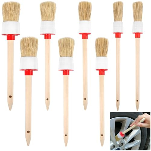 Belvanr 8 Pièces 20mm/25mm/30mm/35mm Pinceau Rond en Bois, Pinceau Pochoir Rond Brosse à Pochoir en Bois, pour Peinture Murale, Meubles, Aquarelle, Huile, Bricolage, Débutants