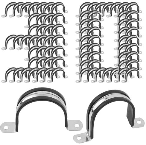 Akamino 30 Pcs 55mm(2-5/32) Cable Clamp, 304 Stainless Steel Pipe Clamps U Bracket with Rubber Cushioned, Metal Pipe Strap Clamp Saddle Hose Clips for Gas Water Tubes Wire Fixing