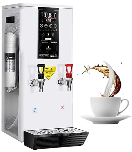 Electric Water Boiler, Commercial Cold Hot Water Boiler Double Tap, 45L Water Heaters for Hot Drinks Tea Making, Temperature Display + Timer Switch, 40-100° Temperature Adjustment,White