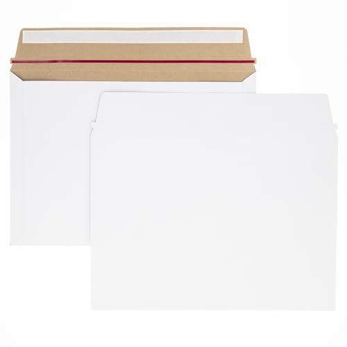 LOGIC PACK 10 Versandtaschen aus Karton 250 g/m² B4 Weiß 250 x 350 mm Stabile Karton Umschläge mit Aufreißfaden & Selbstklebend - Ideal für A4 Dokumente, Bücher & Warensendungen