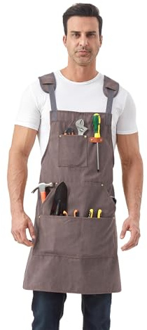 Nanxson Canvas Arbeitsschürze, Werkzeugschürze, verstellbar Holzschürze | mehrere Taschen Schweißerschürze Latzschürze mit Kreuz Rücken für Garten, Grill, Industrie, Handwerker