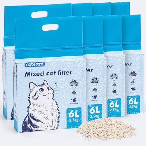 Nobleza Arena de Tofu para Gatos 10KG (4x2.5KG), Arena Aglomerante Natural con Bentonita, Sin Polvo, Control de Olores, Alta Absorción, Desechable en el Inodoro
