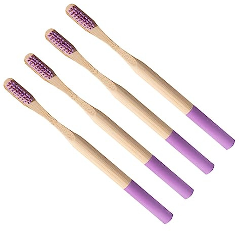 Bambuszahnbürste Lila 4 Stück aus Bambus für Erwachsene | , Ergonomisches Design mit Anti Rutsch Griff, Sanfte Reinigung, für Reisen und Zuhause