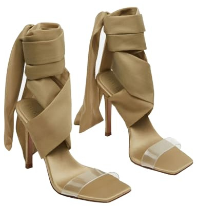 Talons Hauts Sandales High Heels Talons Aiguilles Brides Cheville Femme Escarpins Bout Carré Chaussures Soirée 12 Cm-Apricot||35