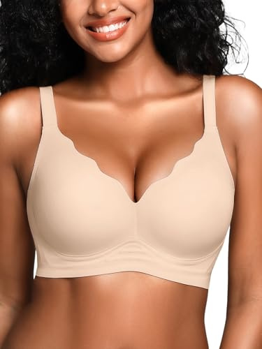 BH für Damen ohne Bügel mit Weicher Unterstützung Bequeme Nahtlose Bralette | Gepolstert, Soft, Bügelloses Bustier Komfort BHS für Alltag, V-Ausschnitt, Seamless Creamy Fabrics