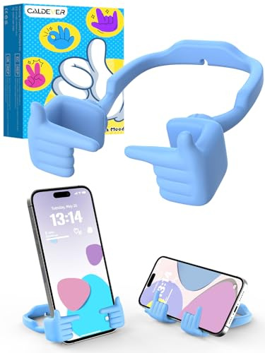 CALDEVER Stocking Fillers for Teenage Girls Boys Cell Phone Stand Patented Adjustable Shy Fingers Lazy Phone Stand for Desk Gifts for Christmas Cool Gadgets Fun Gifts for Women 1Pack Macaron Blue