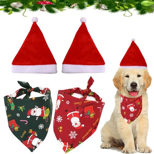 4 Stücke Halstuch Hund, Hundehalstuch, Hundekostüm Weihnachten, Hunde Weihnachtskostüm, Katzen Hunde Weihnachtsschal Weihnachtsmütze, Niedlicher Weihnachts für Weihnachtstierkleidung