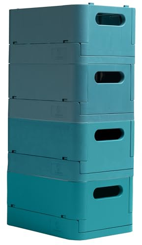 Exacompta - Réf. 27134D - Carton de 4 caisses pliables, casiers, multi-usages SMARTCASE - Livrées à plat, dimensions non pliées : Prof.27,6 x larg.18,8 x Haut. 12 cm - Bleu pacifique