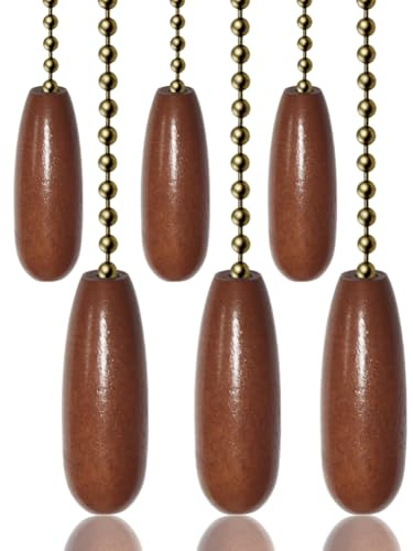 Aceple 6 Pack Ceiling Fan Pull Chain Extender, 12 Inches Wooden Decorative Pendant Extension Chains, Beaded Ball Fan Cord Extender Ornament (Walnut)