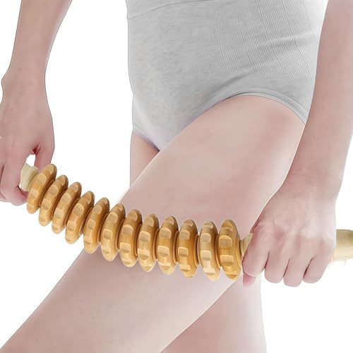 Rouleau De Massage Corporel, Réutilisable Rouleau Masseur, Rouleau massage en Bois, Bâton de Massage Manuel Hommes et femmes, Pour les jambes et corps (Couleur du bois brut)