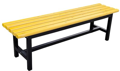lyxamjrzyp Gartenbank Outdoor, Kunststoff-Holz Sitzbank mit Stahlrahmen, Parkbank für Balkon Garten und Öffentliche Ruhebereiche(Yellow,59in/150cm)