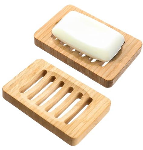 Larrel 2 Stück Seifenschale aus Holz, Wasserdicht Selbstentleerend Holz Seifenhalter Seifenablage NatürlichemHolz Dusche Handarbeit Seifenhalter für Küche, Badezimmer, Schwamm, Seife, Schwämme
