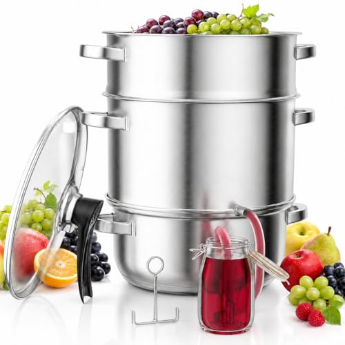WantJoin Dampfentsafter 8L Edelstahl, Fruchtentsafter mit Deckel aus Gehärtetem Glas, Schlauch und Klemme | Obst- und Gemüsedampfer zum Einmachen von Saft, Gelee und Sirup