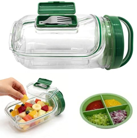 Tarro de ensalada portátil con taza de salsa y tenedor, tarro de ensalada con apertura lateral, cuenco de ensalada a prueba de fugas, recipiente de ensalada portátil para almuerzo, picnic, reuniones
