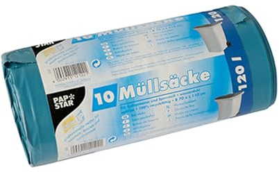 Papstar 1 Karton = 9x10 Müllsäcke, LDPE 120 l 110 cm x 70 cm blau 12122