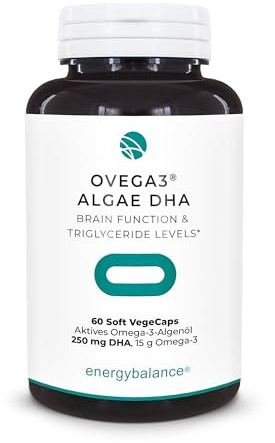 EnergyBalance Ovega3 Algae DHA – Veganes Omega 3 aus Algenöl – 60 VegeCaps mit 250 mg DHA – Pflanzliche Alternative zu Fischöl – Ohne Gelatine, Vegan, Glutenfrei