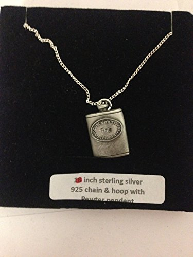 Flasque de whisky R20 en étain anglais sur un collier en argent sterling 925 de 66 cm