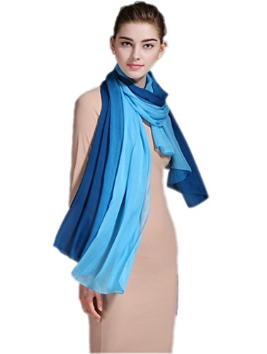 Prettystern siden damscarf Tie-Dye sidenStola gradient batik, 4 blå/ljusblå, 180/110