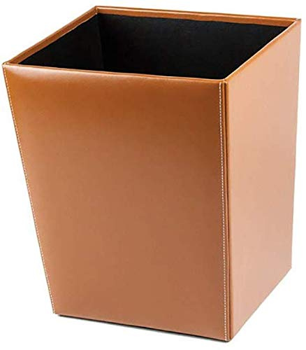 DELMON VARONE - Papierkorb aus Cambridge Top Grain Leder braun, Papiermülleimer für Büro, Schreibtisch und Zuhause, Retro Mülleimer ohne Deckel aus Premium Echtleder, Maße: 25 x 21 x 30 cm