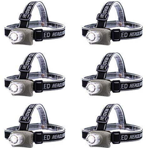 linterna frontal cabeza led, ángulo ajustable de 90 grados, enfoque con sistema de zoom lente, con 4 modos de control de intensidad de brillo, 3 pilas AAA incluidas, 3 pilas AAA incluidas, pack x6