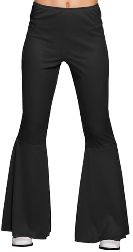 Boland - Pantalon évasé, costume des années 70, pantalon stretch, costume disco, en élasthanne, carnaval, soirée à thème, noir, M