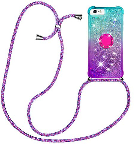 YuhooTech Handykette Hülle Kompatibel mit iPhone 5 / 5S / SE Handyhülle Quicksand Glitzer Hülle mit Band - Silikon Handyhülle mit Kordel Umhängenband - Schnur mit Treibsand Case zum Umhängen