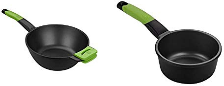 BRA PRIOR - Wok con mango, aluminio fundido con antiadherente, apto inducción + PRIOR - Cazo, 16 cm, aluminio fundido con antiadherente Teflon Classic