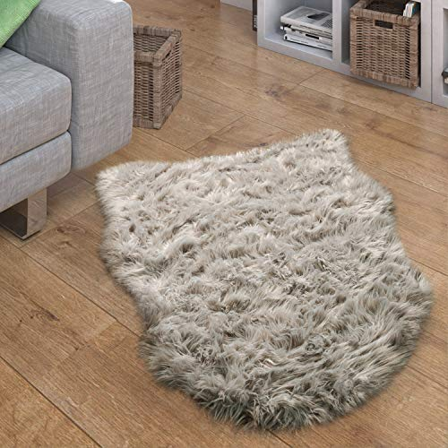Paco Home Kunstfell Fellteppich Imitat Sitzkissen Herzform Rund Verschiedene Formen, Grau, Grösse:80x120 cm Fell-Form