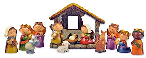 Riffelmacher Kinder Krippenfiguren Set mit Stall 12-TLG. 78356-2,5-9cm - Polyresin Weihnachtskrippe Jesus Geburt Weihnachtswunder Heiligabend Weihnachten Dekoration