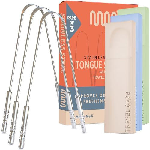 MasterMedi Tongue Scraper Cleaner (Set of 3 (with Travel Case))