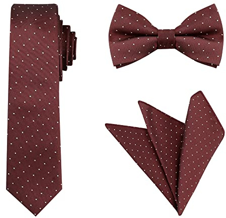 Allegra K Herren Krawatte Fliege Einstecktuch Formell Satin Punkte Krawatte Set Weinrot One size