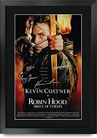 HWC Trading FR A3 Robin Hood Kevin Costner Geschenke, gedrucktes Poster, signiertes Autogramm, Bild für Film-Fans – A3 gerahmt
