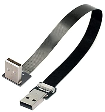 cablecc Up Angled USB 2.0 Type-A Male to Type-A Male Data Flat Slim FPC Cable 90 Degree for FPV & Disk & Scanner & Printer 20CM
