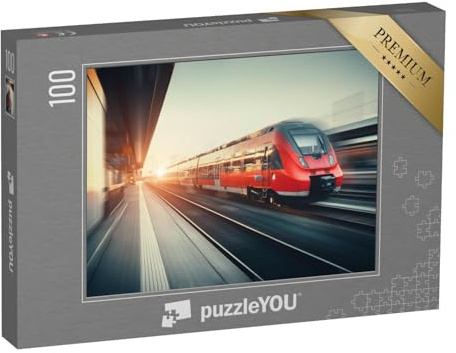 puzzleYOU: Puzzle 100 Teile „Zug bei der Bahnhofsdurchfahrt“ – aus der Puzzle-Kollektion Eisenbahn, Lokomotive