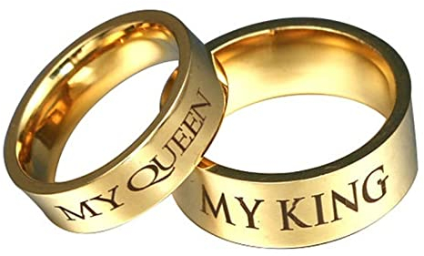 Aotiwe Mädchen Geschenk, für Eheringe Liebesringe Hochzeitstag mit Gravur MY QUEEN and MY KING Edelstahl Gold W 49 &M 60